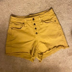 Mustard Yellow Distressed High Waisted Jean Shorts